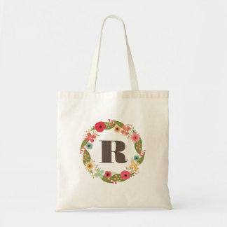 Tote Floral Wreath Bridesmaid Bolsa de canvas Monograma