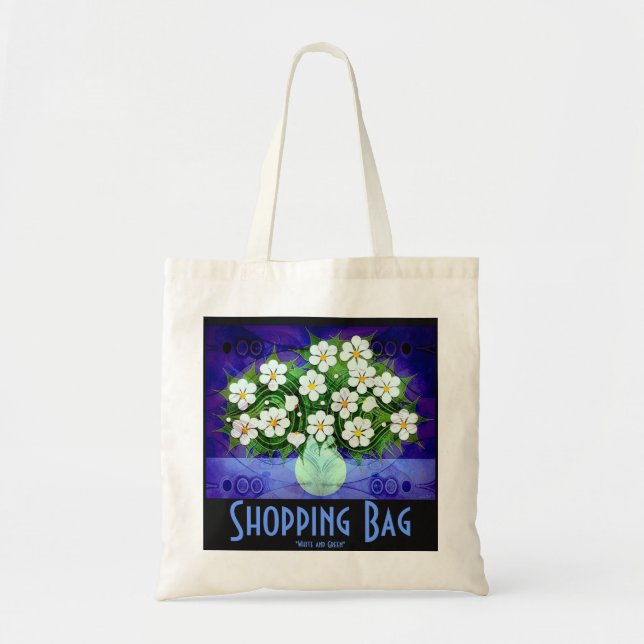 Tote Flores brancas, o bolsa verde do vaso (Frente)