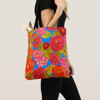 Tote Flores De Jardim De Rosa De Aquarela Em Aqua Bolsa