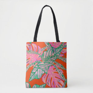 Tote Folha de palma e bolsa de fogo tropical de coleus
