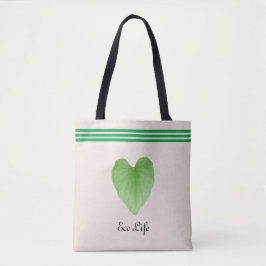 Tote Folha em Forma de Coração Verde em Bolsa Beige
