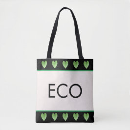 Tote Folhas em Forma de Coração Verde em Bolsa Beige