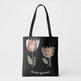 Tote Fotos e nomes personalizados de flores em Bolsa pr