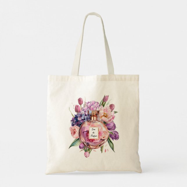 Tote Frasco de Perfume de Aquarela com Bolsa de Flores (Verso)
