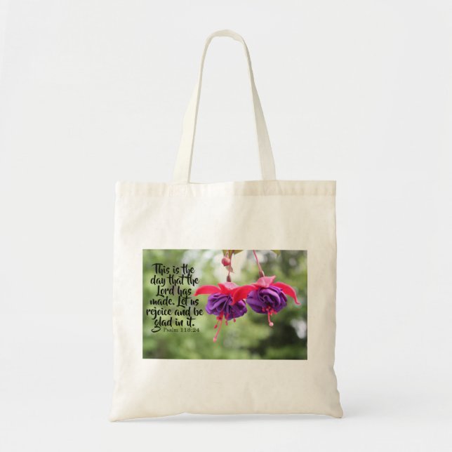 Tote Fuchsia Psalm 118:24 Bolsa (Frente)