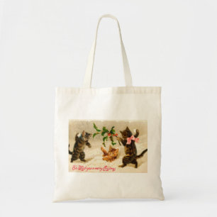 Tote Gatos tocando no Bolsa de Natal vintage de neve
