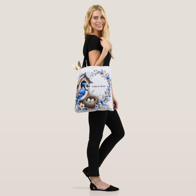Tote Geai bleu sur nichoir – Illustration florale  (No(a) Modelo)