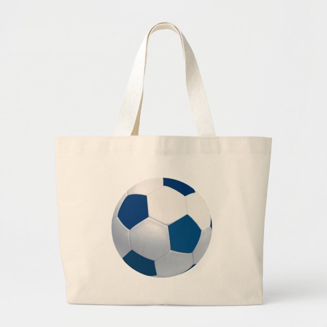 Tote Grande A bolsa de canvas azul e branca da bola de futebol (Frente)