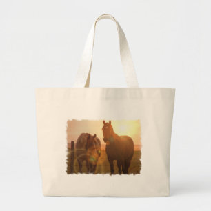 Tote Grande A bolsa de canvas dos cavalos do por do sol