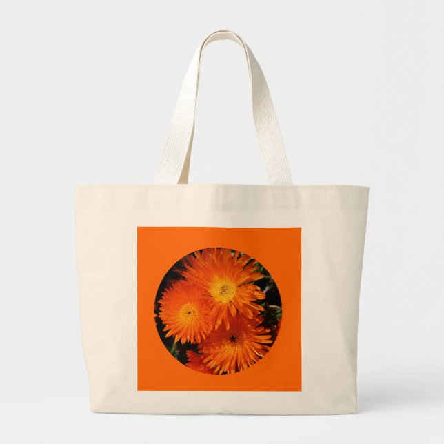 Tote Grande A bolsa de canvas, flores alaranjadas, círculo # 7 (Frente)