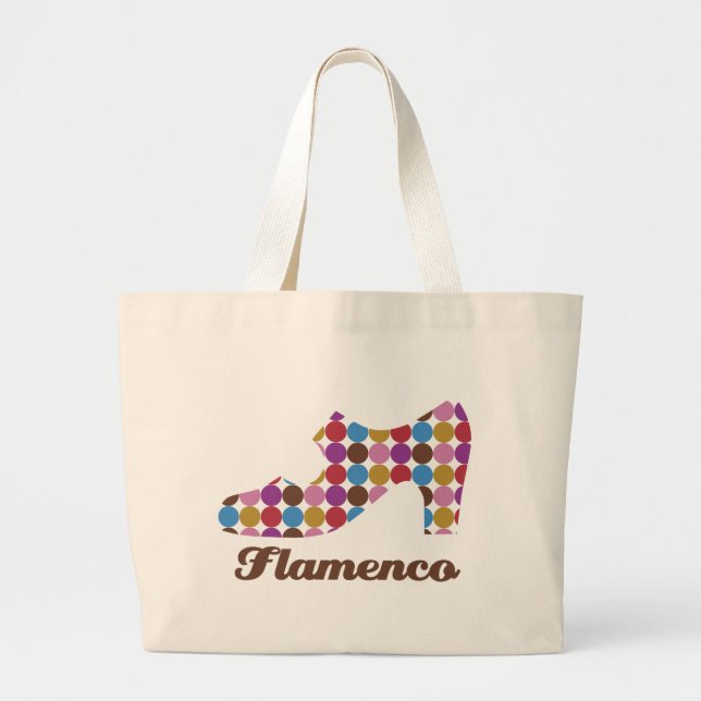 Tote Grande A bolsa de canvas natural das bolinhas do Flamenco (Frente)