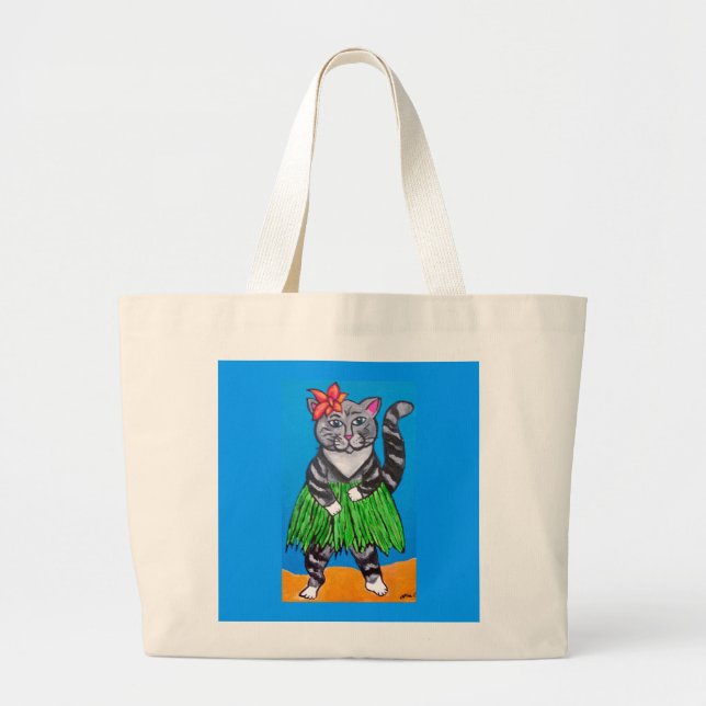 Tote Grande A bolsa de praia do gato de Hula (Frente)