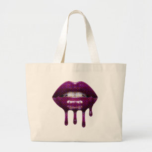 Tote Grande Bolsa com lábios pixelados pingando