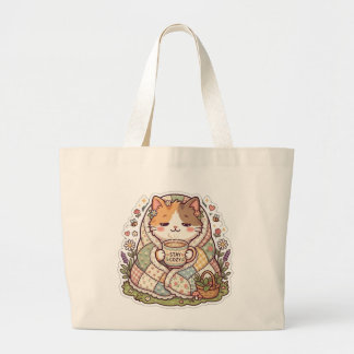 Tote Grande Bolsa Cute Calico Cat Stay Cozy Cottagecore Kawaii