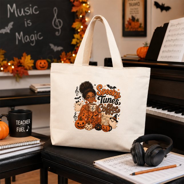 Tote Grande Bolsa de Café Spooky Tunes – Presente de Halloween (Criador carregado)