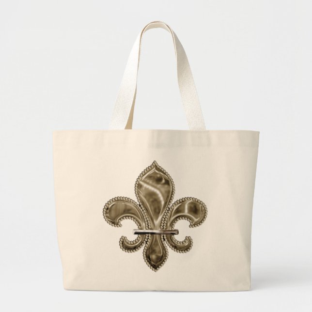 Tote Grande Bolsa de Canvas de Fleur de Lys Dourada personaliz (Frente)