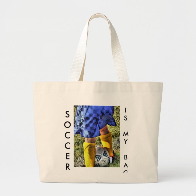 Tote Grande bolsa de canvas "SOCCER É MEU SACO" (Frente)