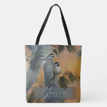 Grande bolsa de Chickadee abençoado (arte original