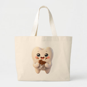 Tote Grande Bolsa de Compras de Dente Fofo Comendo Chocolate K
