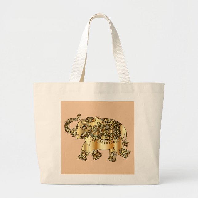Tote Grande bolsa de elefante de ouro decorativo (Frente)