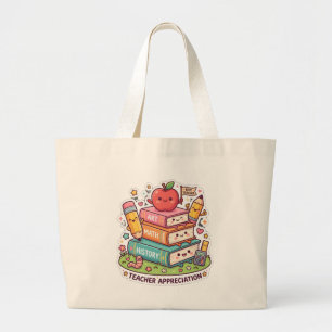 Tote Grande Bolsa de Escola Kawaii Fofa Agradecimento ao Profe