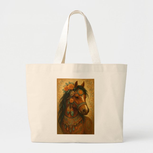 Tote Grande Bolsa de Impressão de Cavalo Reversível (Frente)