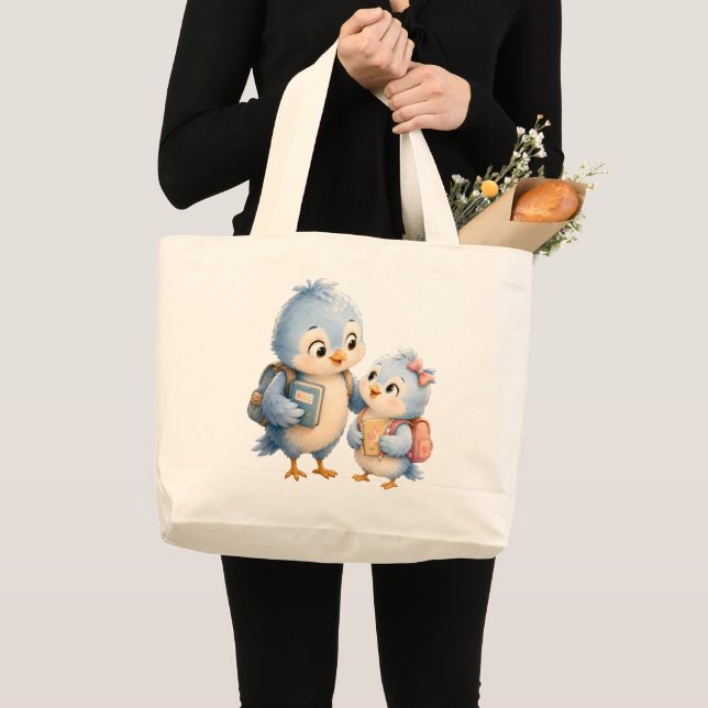 Tote Grande Bolsa de Lona Irmão Pássaro Azul (Frente (produto))