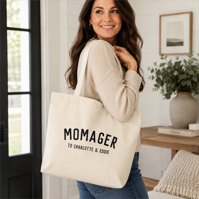 Tote Grande Bolsa de Mãe | Presente Personalizado dos Filhos (Personalized momager tote bag with kids names for Mother’s Day, birthdays, and school runs.)