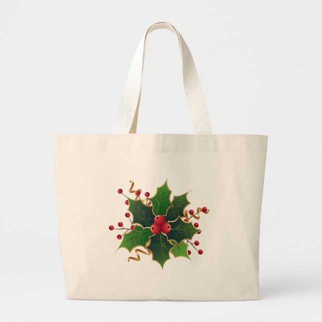 Tote Grande Bolsa de Natal Jumbo Holly Mistletoe (Frente)