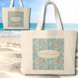 Tote Grande Bolsa de Praia Boho Personalizada – Conchas de Est
