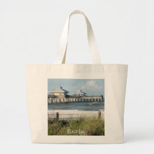 Tote Grande Bolsa de praia com a cena de praia e a meia de pes
