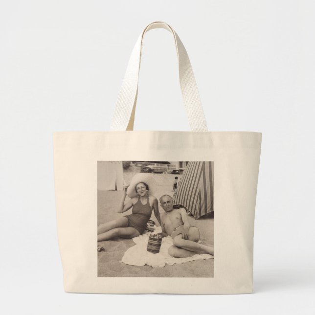 Tote Grande Bolsa de praia com poster de viagens vintage (Frente)
