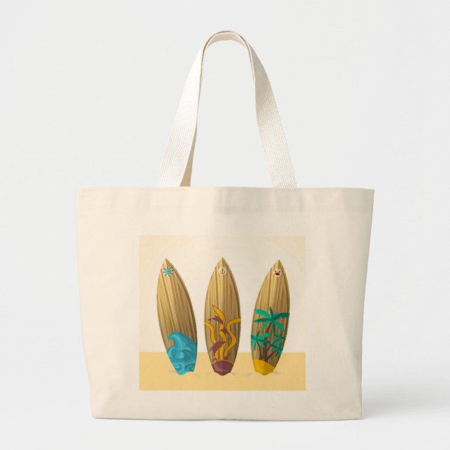 Tote Grande Bolsa de praia de Triagem da Placa Surfboard Retro (Frente)
