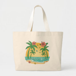 Tote Grande Bolsa de Praia Tropical Paraíso das Palmeiras