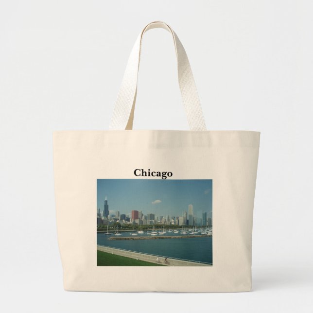 Tote Grande Bolsa do bolsa da skyline de Chicago (Frente)