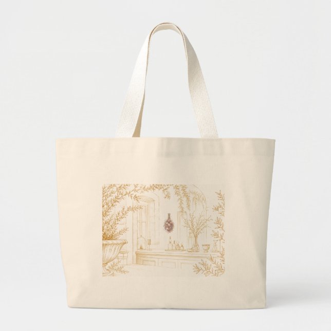 Tote Grande Bolsa Elegante de Flores Secas de Pátio Francês (Frente)