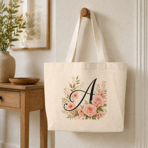 Tote Grande Bolsa Elegante Monograma Floral Rosa A Jumbo