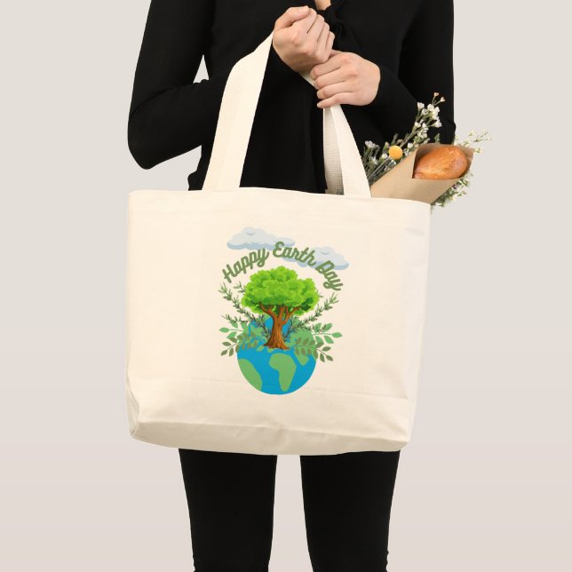 Tote Grande Bolsa Feliz do Dia da Terra (Frente (produto))