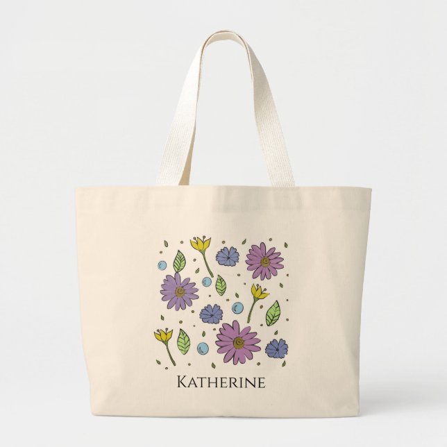 Tote Grande Bolsa Jumbo Com Flores Personalizáveis (Frente)