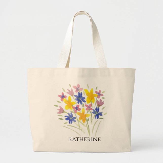 Tote Grande Bolsa Jumbo Com Flores Personalizáveis (Frente)