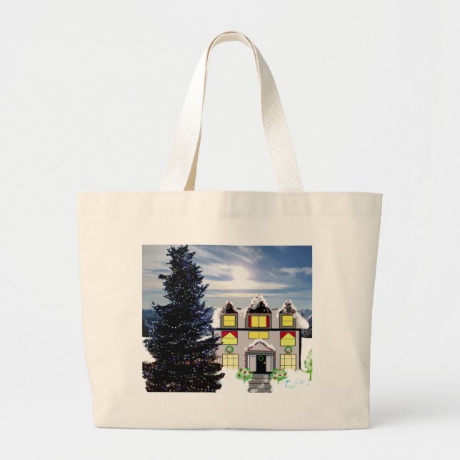 Tote Grande Cena de Natal com Bolsa de Casa Aconchegante (Frente)