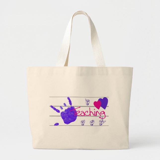 Tote Grande eu amo ensinar asl - o bolsa (Frente)
