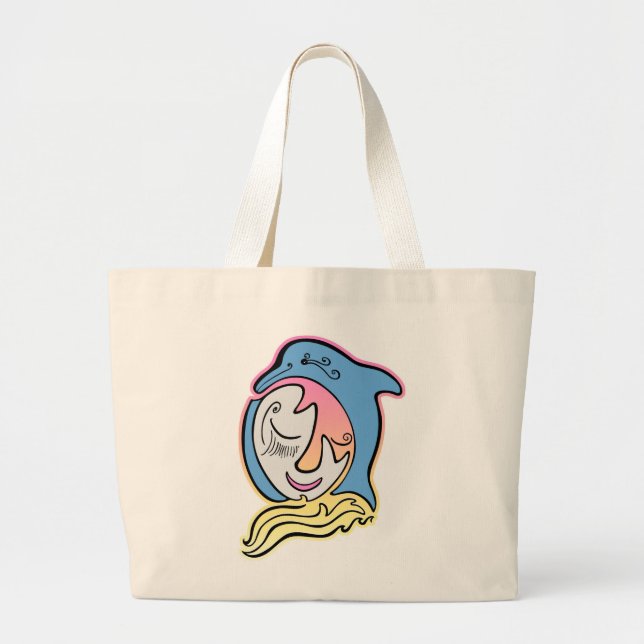 Tote Grande Golfinho e Peixes Face Oceano Bolsa de praia Sonho (Frente)