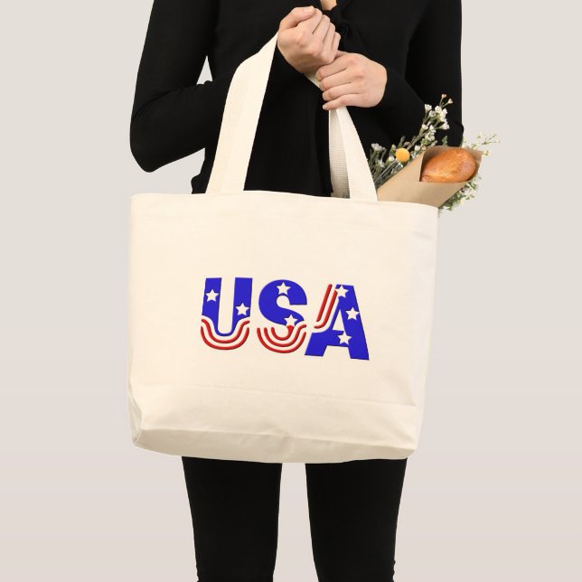 Tote Grande Grocery Bolsa - EUA em Estrelas e Stripes (Frente (produto))