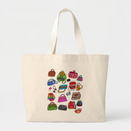 Tote Grande Ilustração de Bolsa de Moda Desenhada Arte Diverti