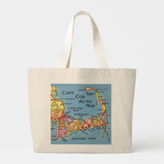Tote Grande Mapa do Automóvel de Cape Cod Bolsa de Praia (Verso)