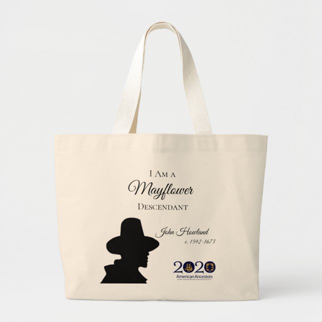 Tote Grande O bolsa do descendente de John Howland Mayflower (Frente)