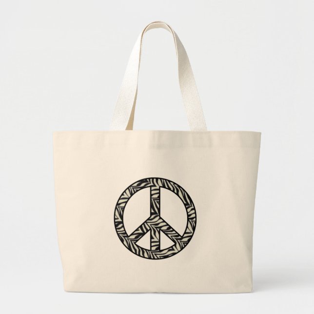 Tote Grande O bolsa do sinal de paz do impressão da zebra (Frente)