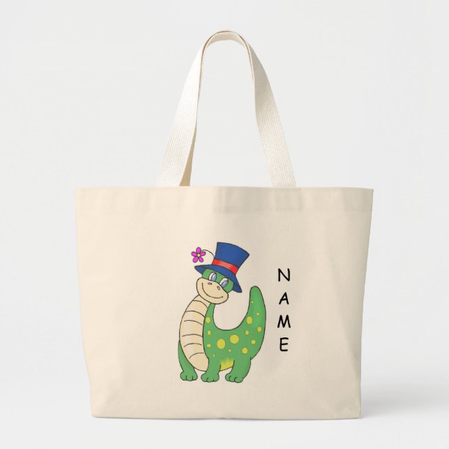 Tote Grande O bolsa personalizado do dinossauro (Frente)