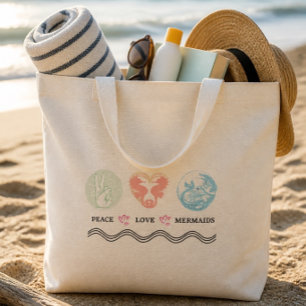 Tote Grande Peace Love Mermaids Jumbo Bolsa
